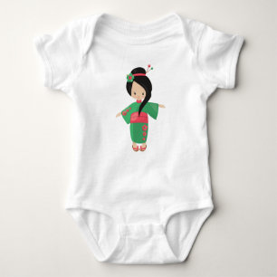 Body Para Bebé Chica japonés, Japón, Chica íntimo, Kimono verde