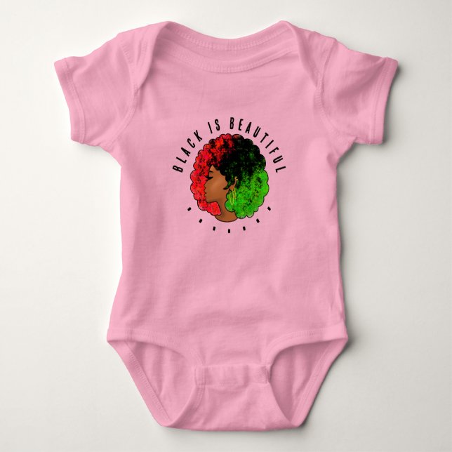 Body Para Bebé Chica negra panafricana mujer rojo orgullo verde a (Anverso)