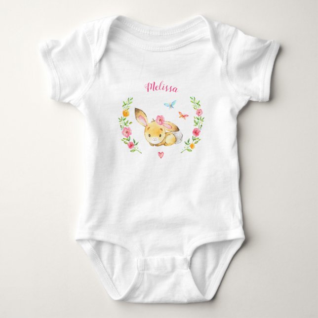 Body Para Bebé Chica personalizado Bunny Woodland Baby Shower Gif (Anverso)