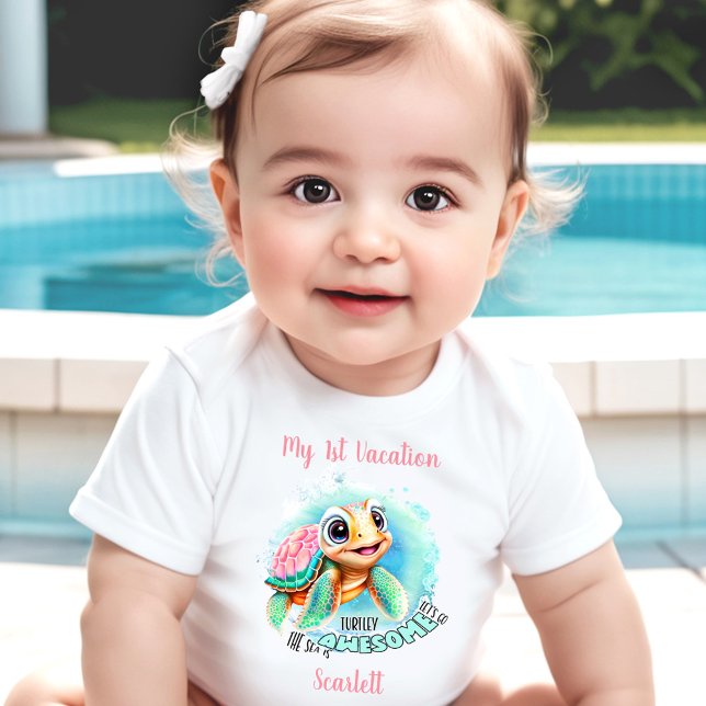 Body Para Bebé Chica personalizado de vacaciones de verano de tor (Cute Turtle Summer Vacation Personalized Girl Baby Bodysuit)