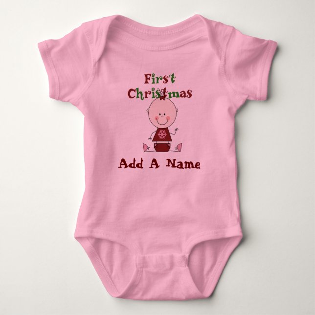 Body Para Bebé Chica Personalizado Primer Navidad Bodysuit (Anverso)