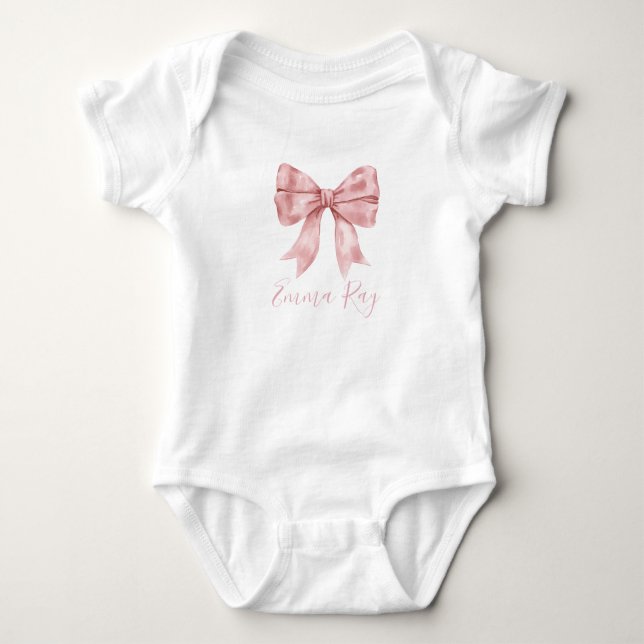 Body Para Bebé Chica Preppy Southern Pink Bow Baby Shower (Anverso)