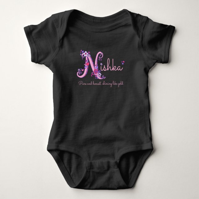 Body Para Bebé Chicas de Nishka nombre y significa vestimenta mon (Anverso)