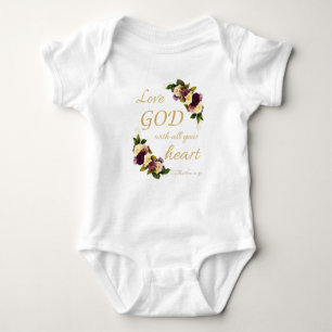 Body Para Bebé Chicas Flores de Fe: Ama a DIOS con todo tu corazó