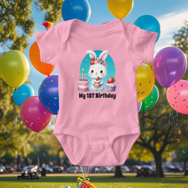 Body Para Bebé Chicas lindo conejito bebé primer cumpleaños (Subido por el creador)