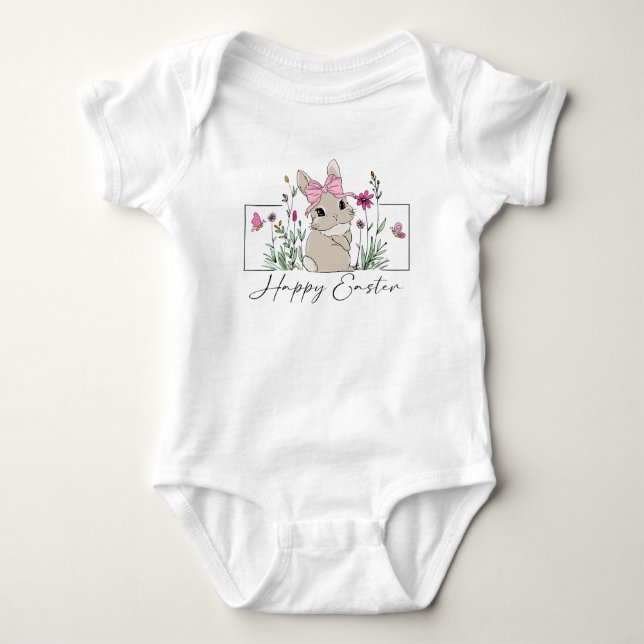 Body Para Bebé Chicas Pink Floral Easter Bunny (Anverso)