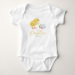 Body Para Bebé Chick And Pastel Eggs With Name Baby's 1st Easter