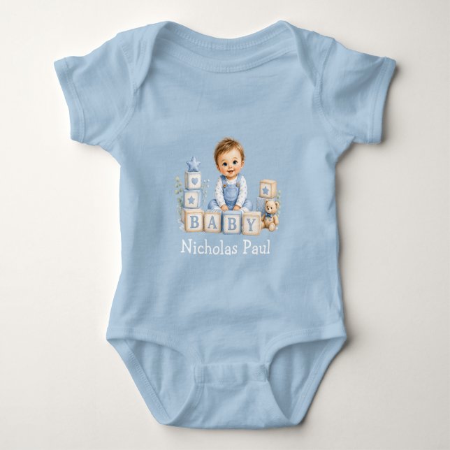 Body Para Bebé Chico Bloques Baby Shower  (Anverso)