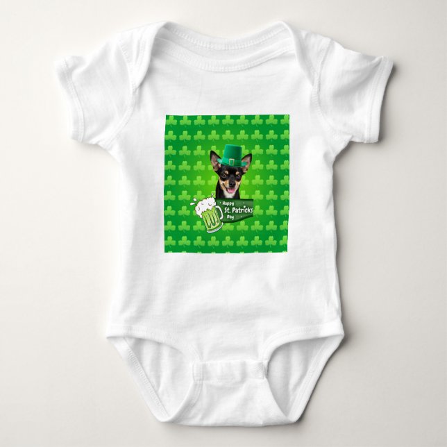Body Para Bebé Chihuahua Cuppy Dog St. Patrick's Day Green Clover (Anverso)