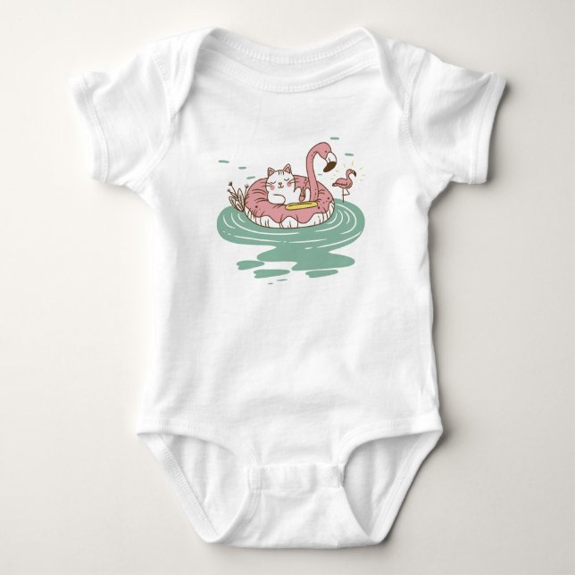 Body Para Bebé Chill Cat Flamingo Float Baby T shirt (Anverso)