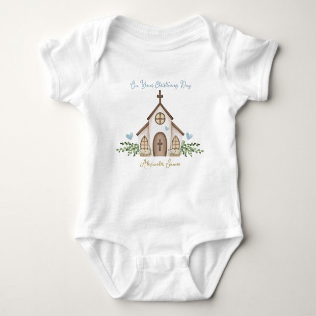Body Para Bebé Christening Church Eucalyptus Leaves T-Shirt (Anverso)