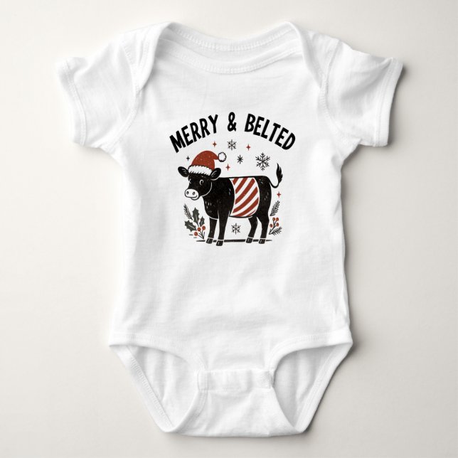 Body Para Bebé Christmas Baby Beltie Farmer Belted Galloway Cow (Anverso)