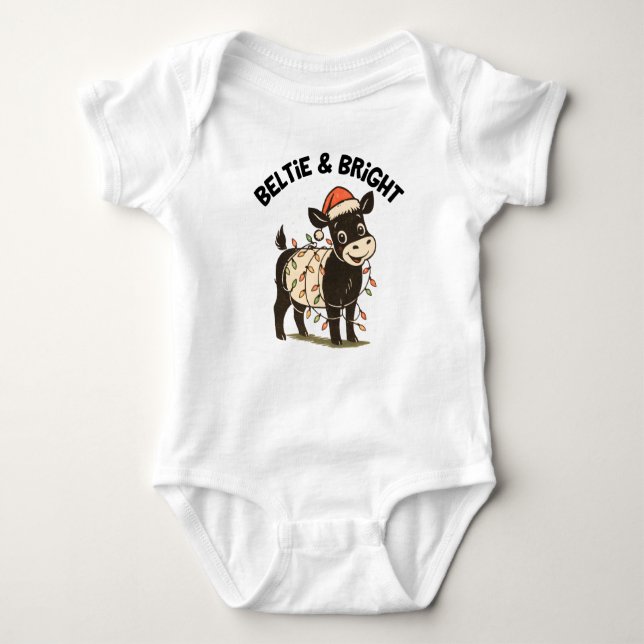 Body Para Bebé Christmas Baby Beltie Farmer Belted Galloway Cow (Anverso)
