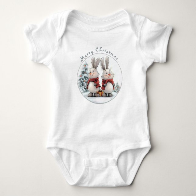 Body Para Bebé Christmas Bunny and gift, personalized (Anverso)