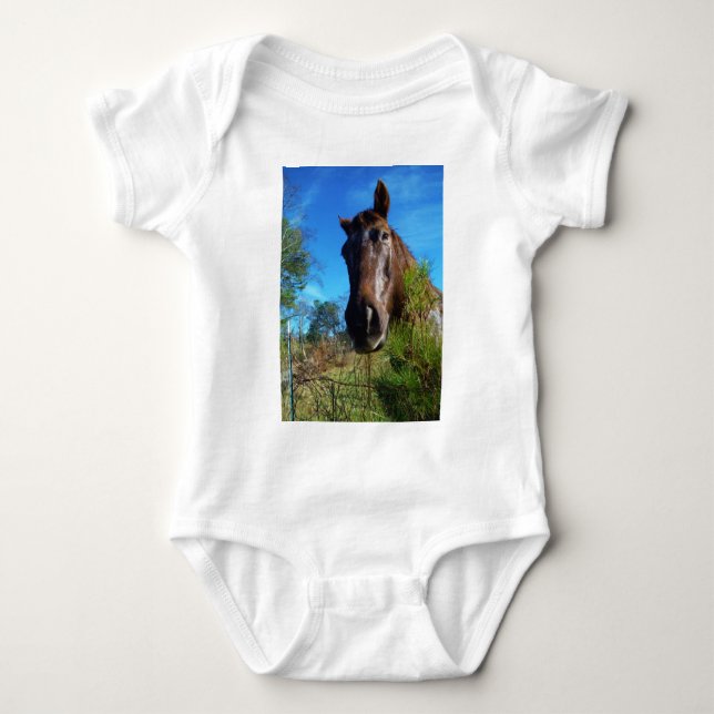 Body Para Bebé Cielo azul de caballo marrón y crema (Anverso)