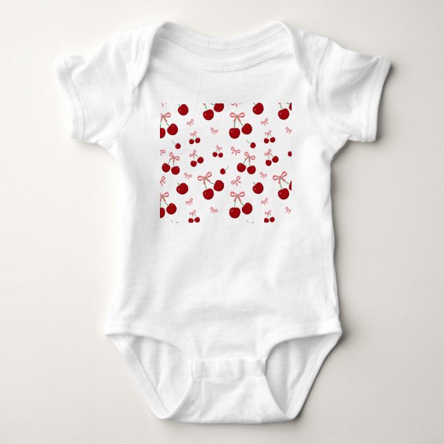 Body Para Bebé Cinta Roja de Cereza Patrón Continuo Diseño de Fru (Anverso)