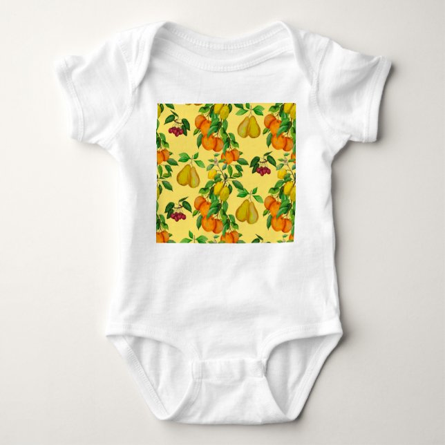 Body Para Bebé Citrus, pera, cereza: acuarela impresa. (Anverso)