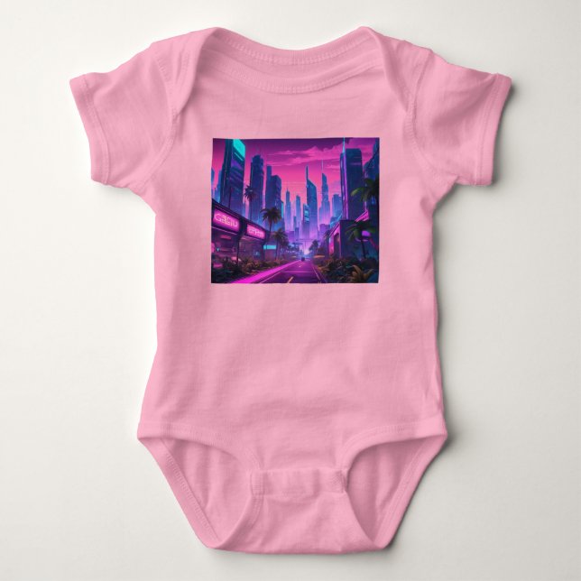 Body Para Bebé Ciudad de Cyberpunk de la ola retro (Anverso)