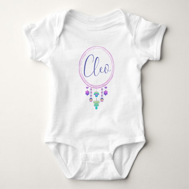 Body Para Bebé Cleo Name Revelar Chica Whimsical Cute Hippy Boho (Anverso)