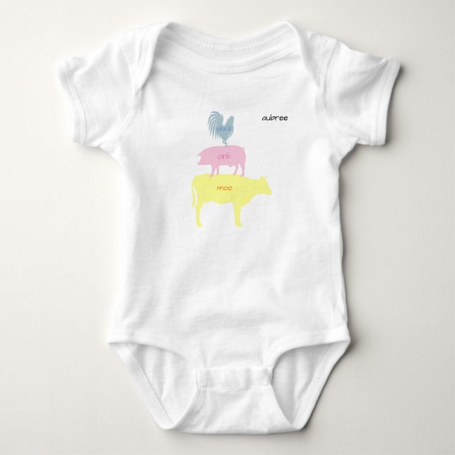 Body Para Bebé cluck, oink, moo Personalizable (Anverso)