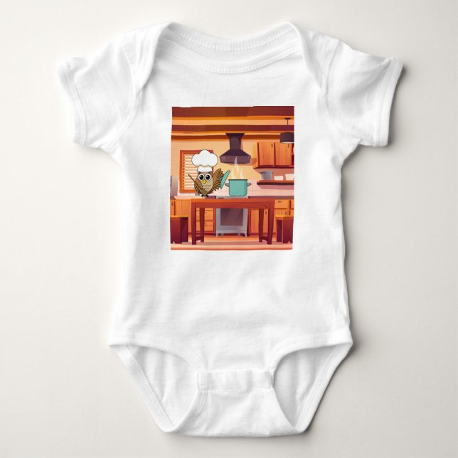 Body Para Bebé Cocina de lechuza chef en cocina (Anverso)