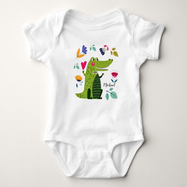Body Para Bebé Cocodrilo divertido con nombre personalizado del c (Anverso)
