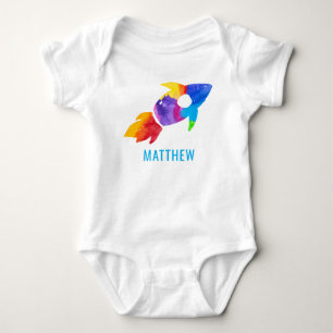 Body Para Bebé Cohete de Acuarela de Arcoíris Espacio Exterior Ni