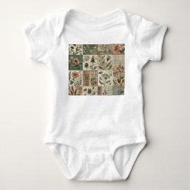 Body Para Bebé Colcha de Parche Cuadros Verdes Rosados Rústica Vi