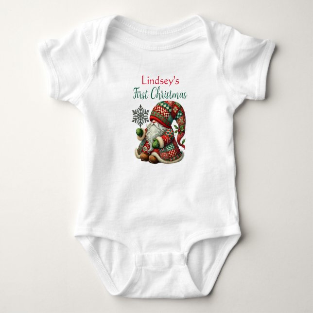 Body Para Bebé Colorful Gnome - Baby's First Christmas (Anverso)