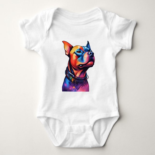 Body Para Bebé Colorido diseño de Cyberpunk Bull Terrier, (Anverso)