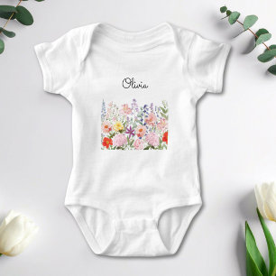 Body Para Bebé Colorido Flores Bonitas Jardín Floral Personalizad