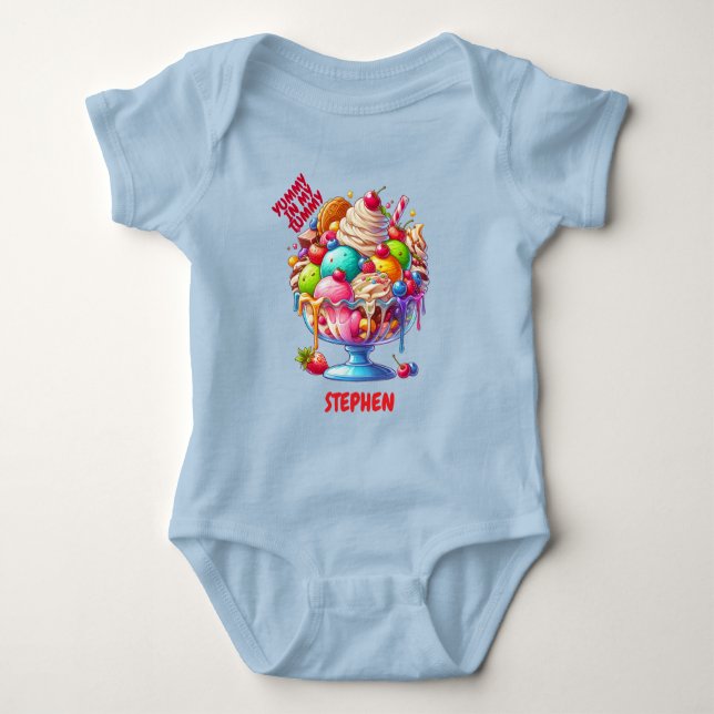 Body Para Bebé Colourful Ice Cream Sundae – Cute Dessert Illustra (Anverso)
