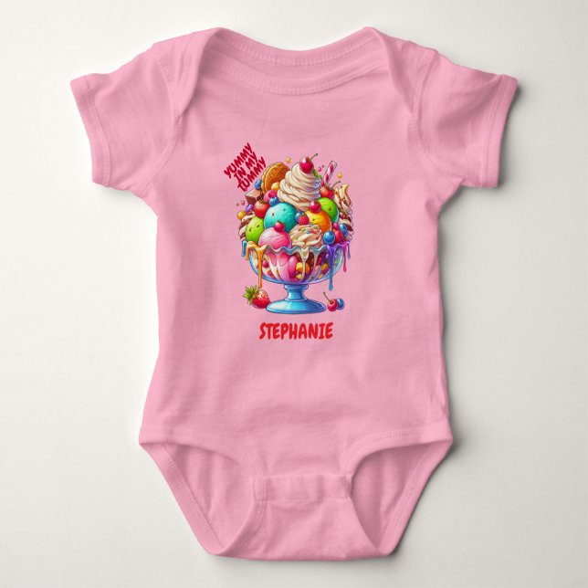 Body Para Bebé Colourful Ice Cream Sundae – Cute Dessert Illustra (Anverso)