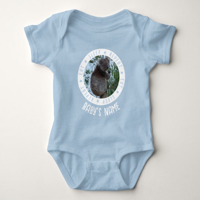 Body Para Bebé Comer Sleep Repetir Cuto Gracioso Koala Bebé Azul (Anverso)