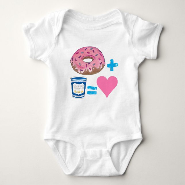 Body Para Bebé Comida clásica emparejada Donut + Café = Corazón d (Anverso)