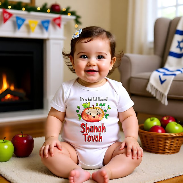 Body Para Bebé 🍎 Con texto personalizado y manzana linda (🍎 With custom text and cute apple Baby Bodysuit)