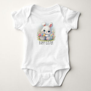Body Para Bebé Conejito de Pascua adorable y flores de primavera