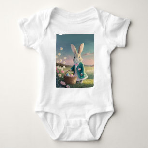 Body Para Bebé Conejito de Pascua lindo en chaqueta azul pequeña