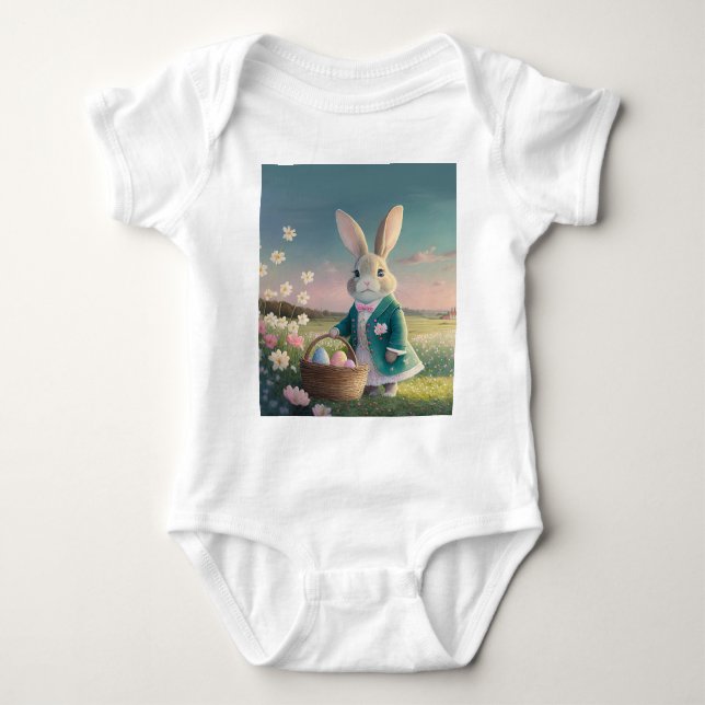 Body Para Bebé Conejito de Pascua lindo en chaqueta azul pequeña (Anverso)
