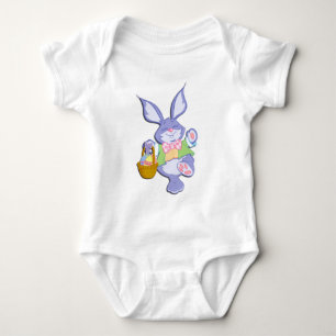 Body Para Bebé Conejito de Pascua morado bailando cesta de huevos