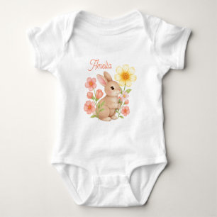 Body Para Bebé Conejito Floral Acuarela Personalizado Bonito Bebe