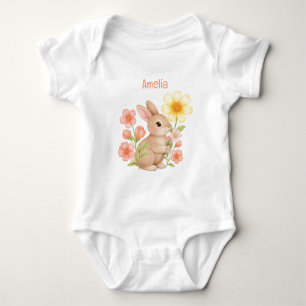 Body Para Bebé Conejito Floral Personalizado en Acuarela Adorable