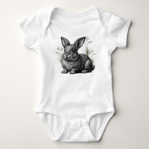 Body Para Bebé Conejito gris lindo entre la hierba