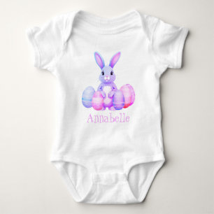 Body Para Bebé Conejito Lila Adorable Con Huevos De Pascua Rosado