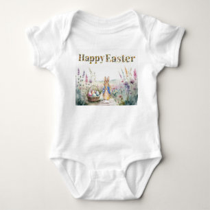 Body Para Bebé Conejo clásico Feliz Pascua y pollitos