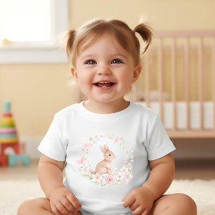 Body Para Bebé Conejo de acuarela Corona floral