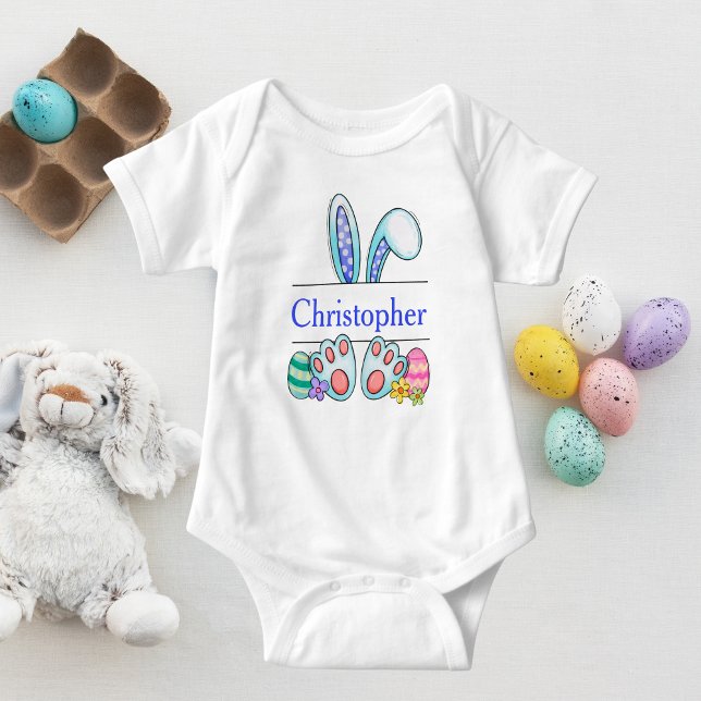 Body Para Bebé Conejo de Pascua azul monograma para bebé niño (Subido por el creador)