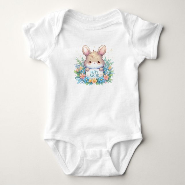 Body Para Bebé Conejo de Pascua con flores (Anverso)