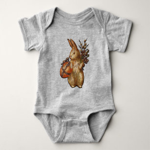 Body Para Bebé Conejo de Pascua con flores Unisex Gray Bodysuit