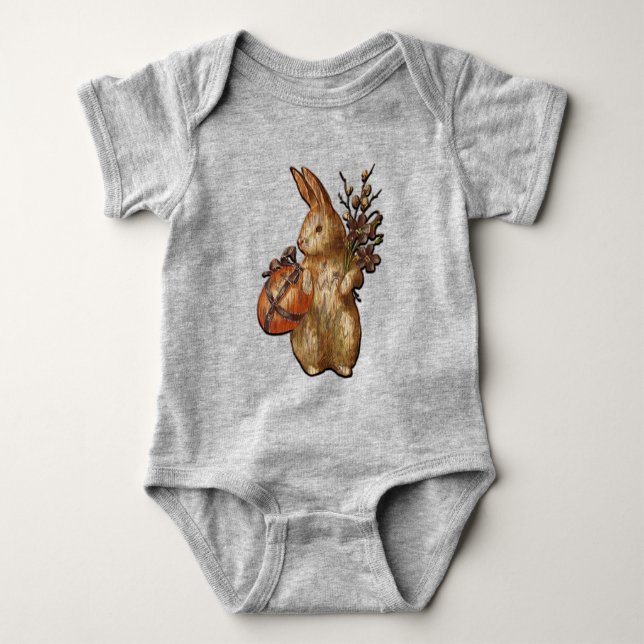 Body Para Bebé Conejo de Pascua con flores Unisex Gray Bodysuit (Anverso)